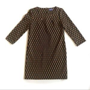 Vivienne Tam Tan and Black Patterned Long Sleeve Sheath Dress - 4